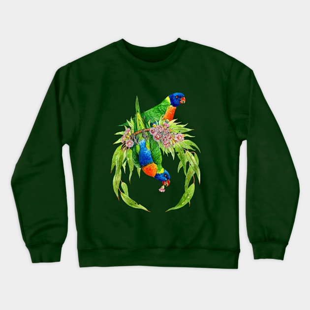 Rainbow Lorikeets Native Wreath Crewneck Sweatshirt by Pip Tacla